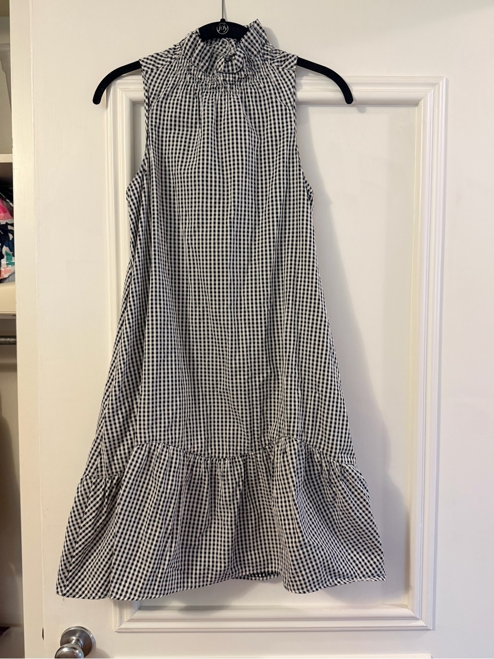 Tyler Boe Black and White Gingham Sleeveless Ruffle-Hem Dress
